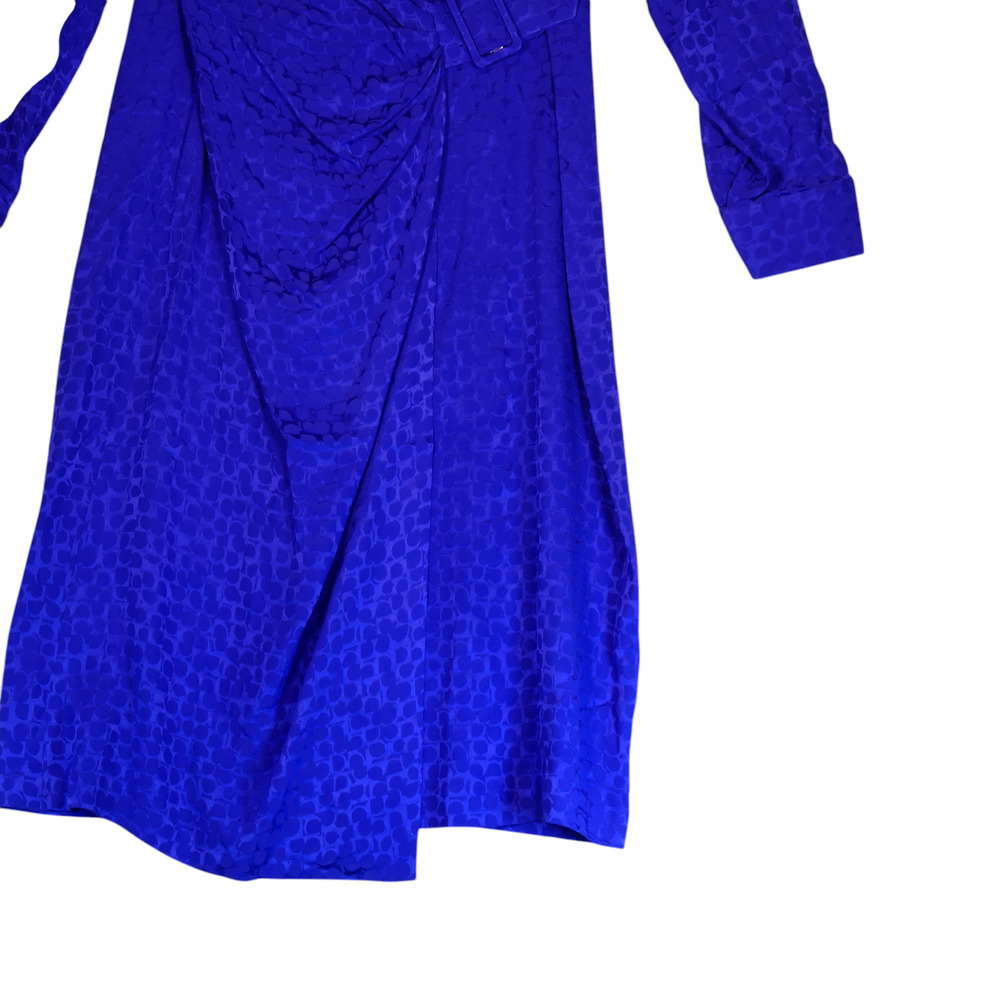 Vintage Liz Claiborne Wrap Dress Womens 10P Petite Blue 100% Silk Shoulder Pads - Picture 4 of 13